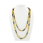 Янтарь светлый и темный, мелкая галька с бисером, бусы длиной 150см