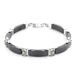 Браслет "Лилу" из черной керамики с Султанитом покрытие светлый металл