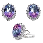 Комплект "Илона" фианит "турмалин" фиолетово - голубой покрытие родий, размеры кольца: 19