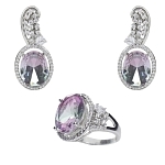 Комплект "Линда" фианит "турмалин" зелено - голубой покрытие родий, размеры кольца: 18