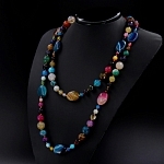 Агат самоцветы, разноразмерные круглые с плоскими овалами 18х25мм, бусы "Стихия", длина бус 130см