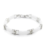 Браслет "Лилу" из белой керамики с Султанитом покрытие светлый металл, длина 20см